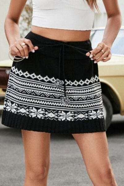 Drawstring Geometric Mini Sweater Skirt - Trendsi - Flyclothing LLC