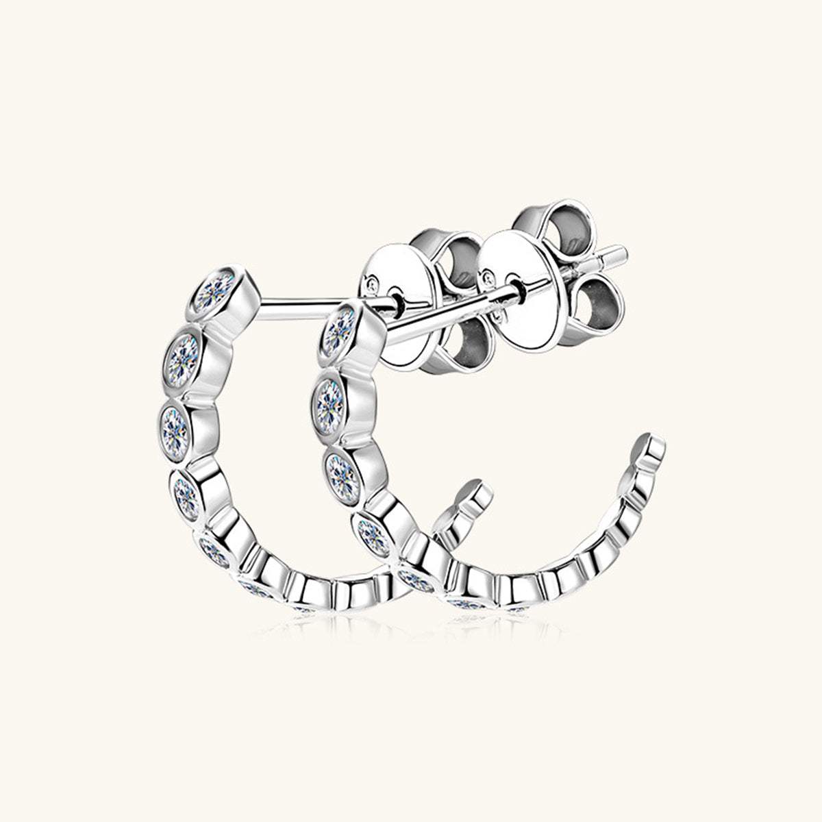 Inlaid Moissanite 925 Sterling Silver C-Hoop Earrings - Trendsi - Flyclothing LLC