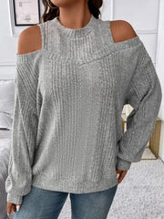 Round Neck Cold Shoulder Sweater - Trendsi