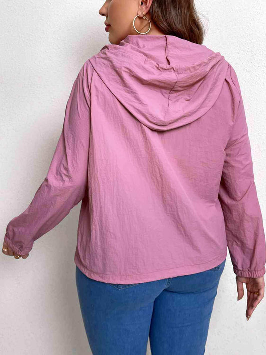 Plus Size Zip-Up Drawstring Hooded Jacket with Pockets - Trendsi - Flyclothing LLC