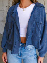 Ribbed Collared Neck Button Up Jacket - Trendsi - Flyclothing LLC