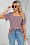 Square Neck Puff Sleeve Tee Shirt - Trendsi