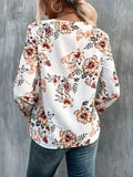 Printed V-Neck Long Sleeve Blouse - Trendsi