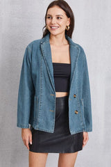 Pocketed Button Up Denim Jacket - Trendsi