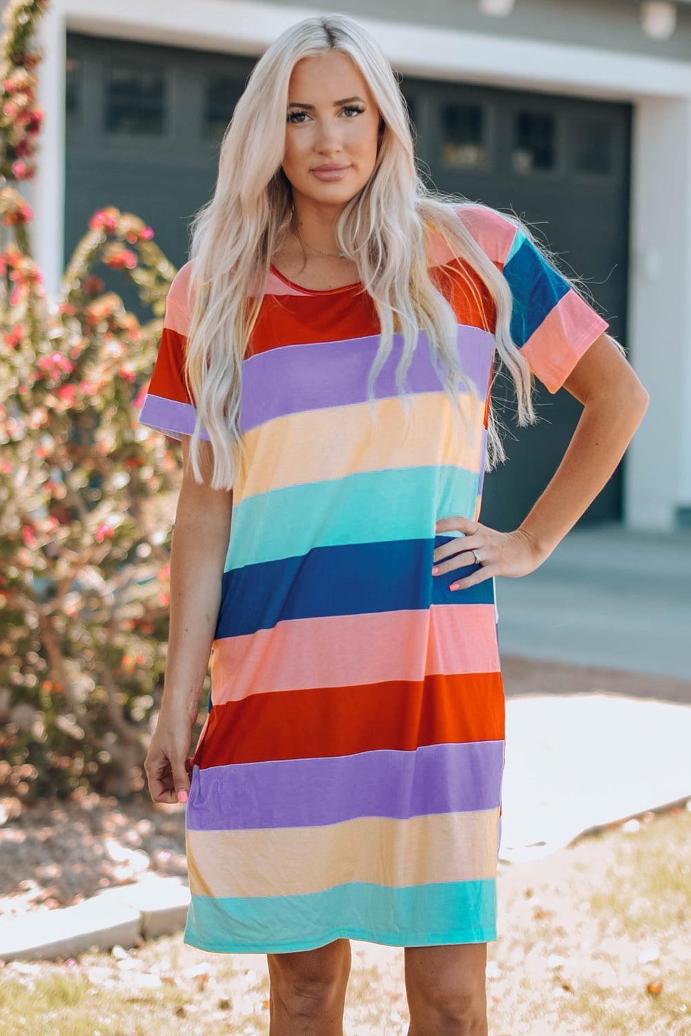 Women Color Block Side Slit Mini Dress - Flyclothing LLC
