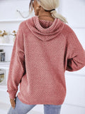 Texture Drawstring Long Sleeve Hooded Sweater - Trendsi