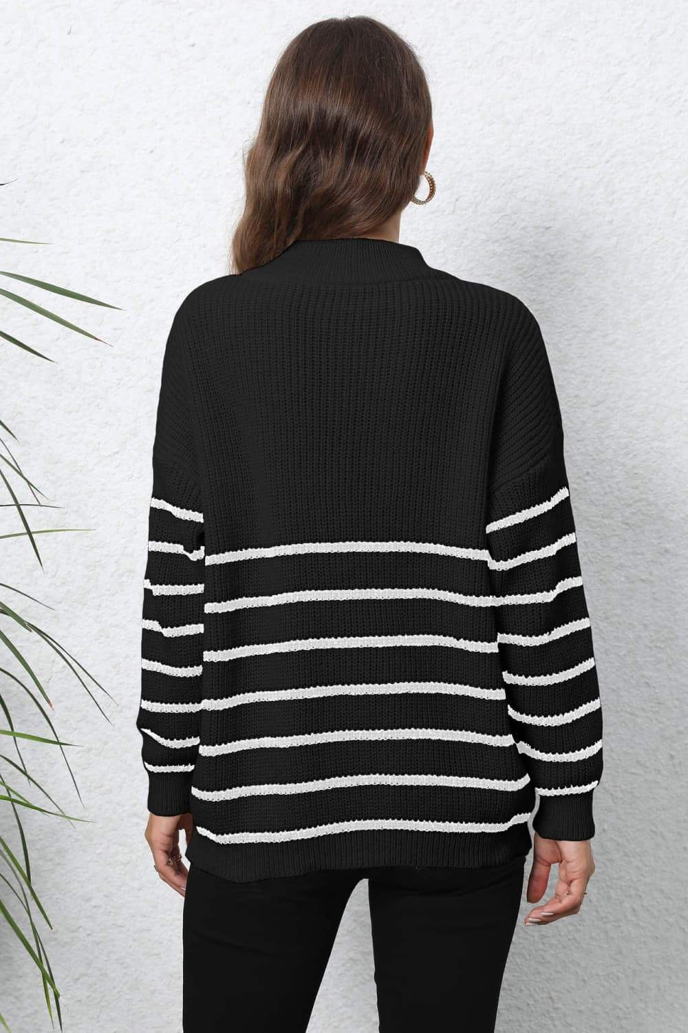 Mock Neck Long Sleeve Zip-Up Sweater - Trendsi - Flyclothing LLC