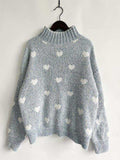 Heart Heathered Turtleneck Drop Shoulder Sweater - Trendsi - Flyclothing LLC