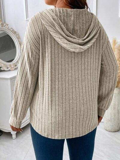 Plus Size Drawstring Dropped Shoulder Hooded T-Shirt - Trendsi - Flyclothing LLC