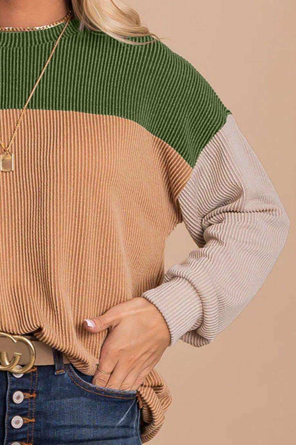 Color Block Dropped Shoulder T-Shirt - Trendsi - Flyclothing LLC