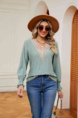 Contrast Flounce Sleeve Blouse - Trendsi - Flyclothing LLC