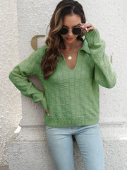 Johnny Collar Dropped Shoulder Sweater - Trendsi
