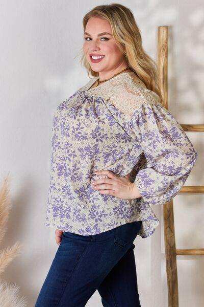 Hailey & Co Full Size Lace Detail Printed Blouse - Trendsi - Flyclothing LLC