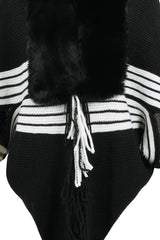 Striped Fringe Detail Long Sleeve Poncho - Trendsi - Flyclothing LLC