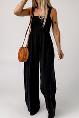 Smocked Square Neck Wide Leg Jumpsuit with Pockets - Trendsi - Flyclothing LLC
