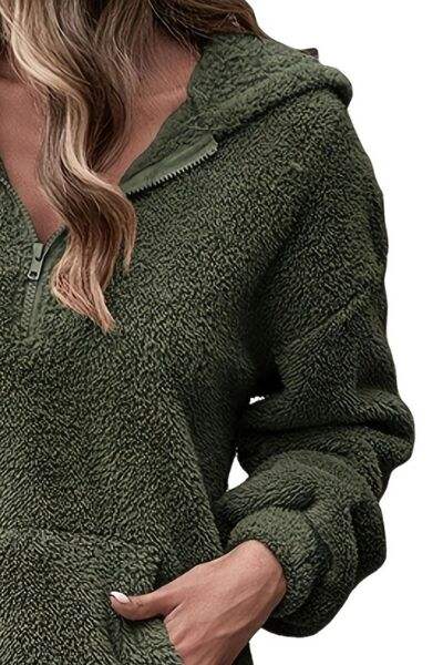 Half Zip Dropped Shoulder Oversized Hoodie - Trendsi - Flyclothing LLC
