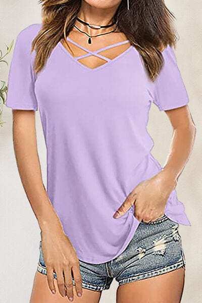 Crisscross Short Sleeve T-Shirt - Trendsi - Flyclothing LLC