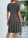 Pleated V-Neck Short Sleeve Tee Dress - Trendsi