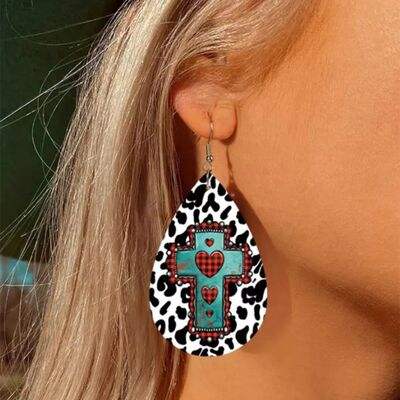 PU Leather Iron Hook Teardrop Earrings - Trendsi - Flyclothing LLC