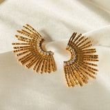 Stainless Steel Inlaid Zircon Stud Earrings - Trendsi