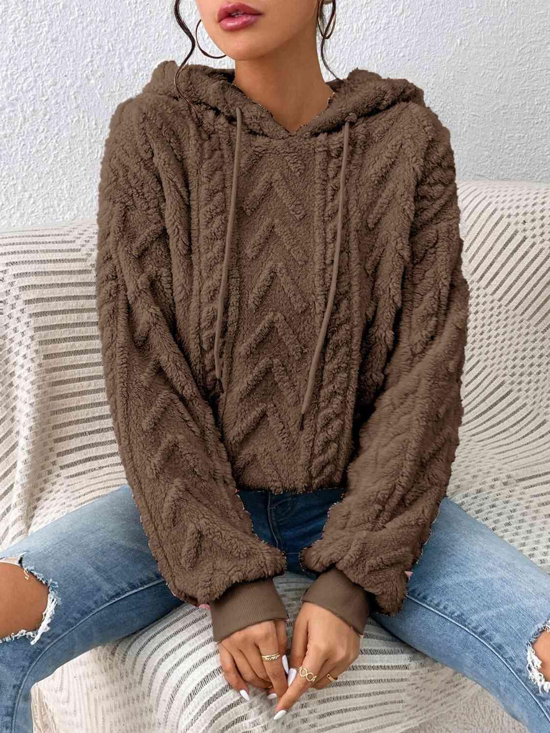 Drawstring Long Sleeve Hoodie - Trendsi