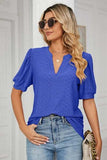 Eyelet Notched Short Sleeve T-Shirt - Trendsi - Flyclothing LLC