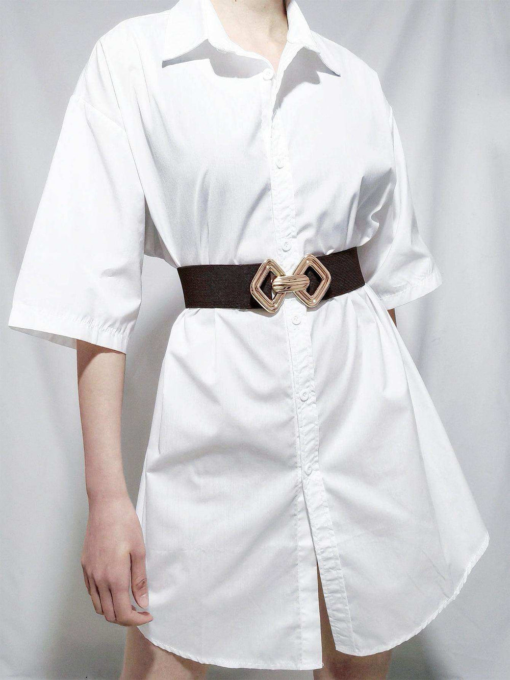 Geometric Buckle Elastic Wide Belt - Trendsi - Flyclothing LLC