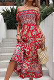 Floral Off-Shoulder Smocked Midi Dress - Trendsi