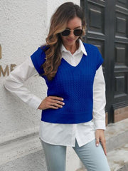 Cable-knit V-Neck Sweater Vest - Trendsi