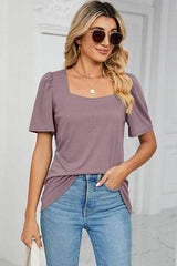 Square Neck Short Sleeve T-Shirt - Trendsi - Flyclothing LLC