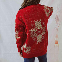 Snowflake Pattern Long Sleeve Sweater - Trendsi
