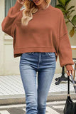 Round Neck Dropped Shoulder Sweater - Trendsi - Flyclothing LLC