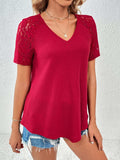 Lace Detail V-Neck Short Sleeve T-Shirt - Trendsi - Flyclothing LLC