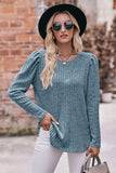 Round Neck Puff Sleeve Ribbed Top - Trendsi - Flyclothing LLC