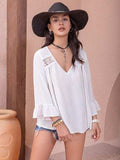 Cutout V-Neck Flounce Sleeve Blouse - Trendsi - Flyclothing LLC