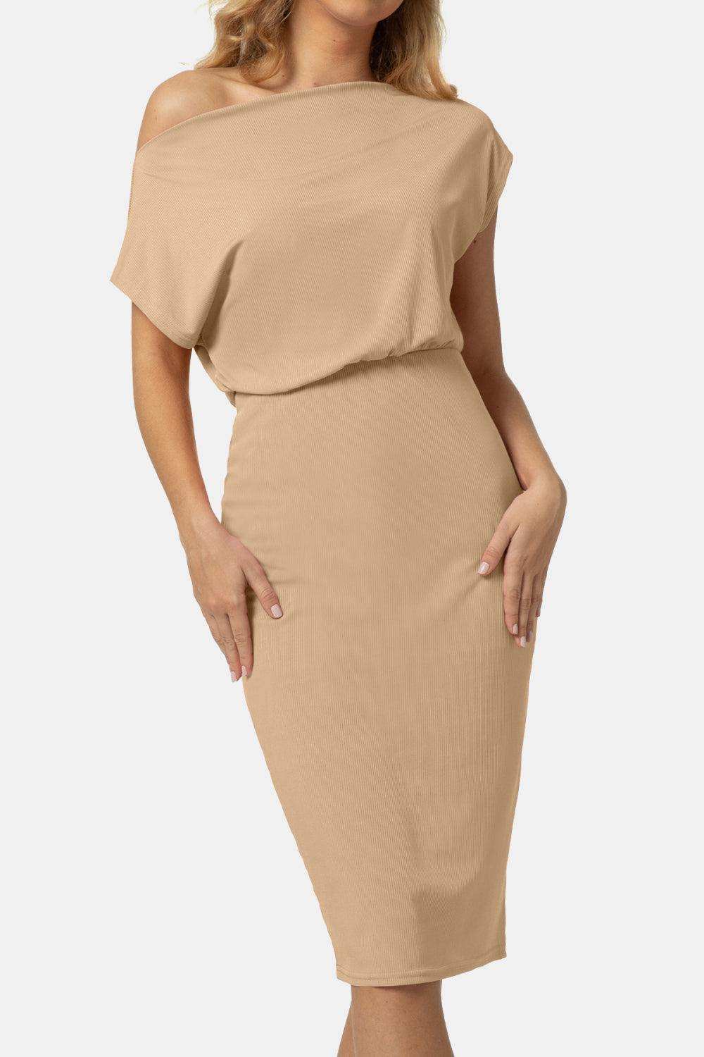 Boat Neck Short Sleeve Knee-Length Dress - Trendsi - Flyclothing LLC