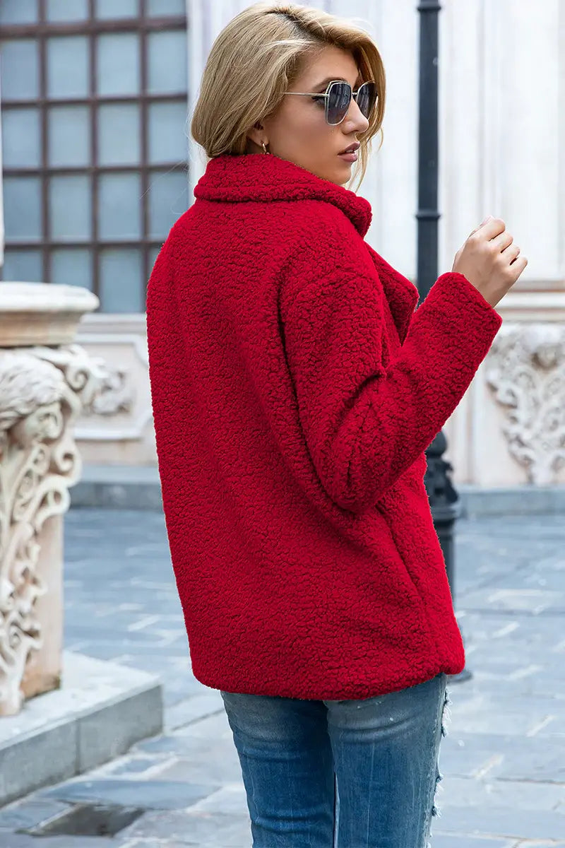 Full Size Lapel Collar Sherpa Coat - Trendsi - Flyclothing LLC