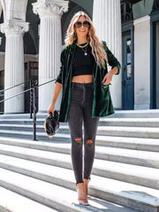 Button Up Long Sleeve Blazer with Pocket - Trendsi