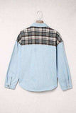 Plaid Pocketed Button Up Denim Jacket - Trendsi - Flyclothing LLC