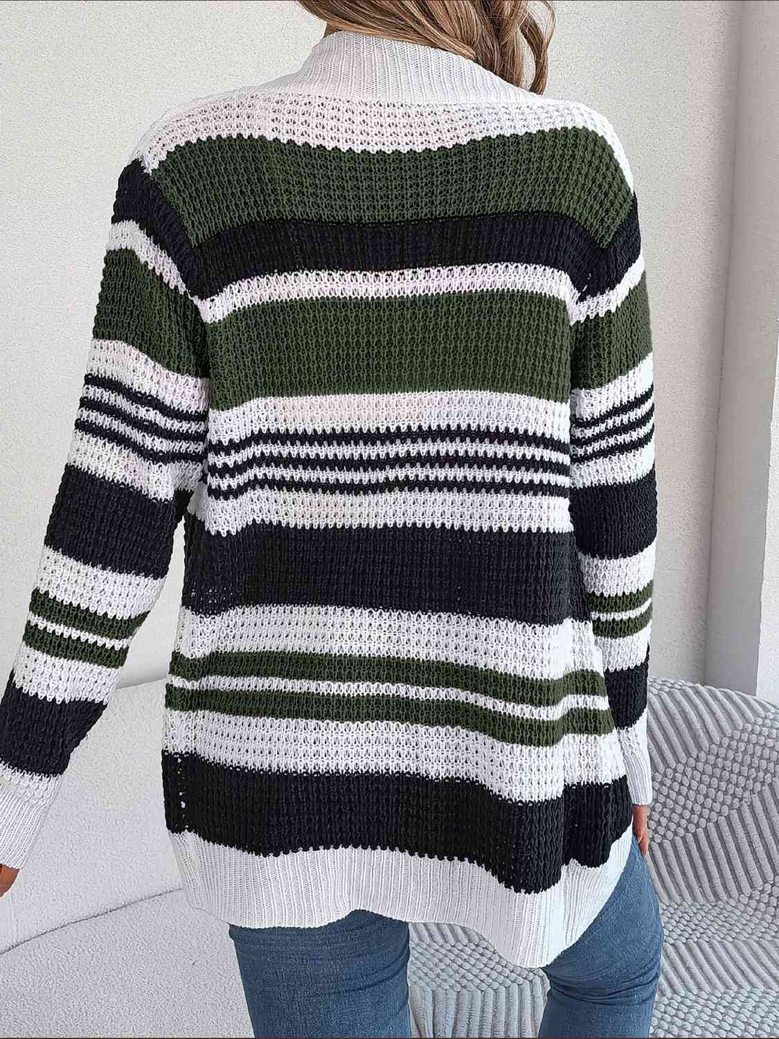 Striped Open Front Long Sleeve Cardigan - Trendsi - Flyclothing LLC