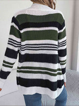 Striped Open Front Long Sleeve Cardigan - Trendsi - Flyclothing LLC
