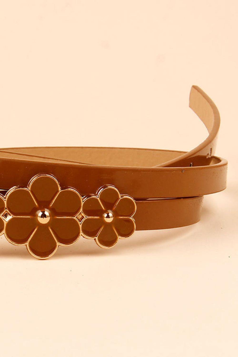Flower Decor Skinny PU Belt - Trendsi