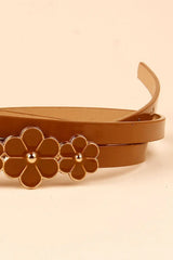 Flower Decor Skinny PU Belt - Trendsi - Flyclothing LLC