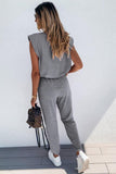 Padded Shoulder Top and Joggers Lounge Set - Trendsi