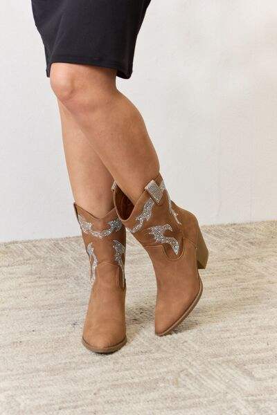 Forever Link Rhinestone Detail Cowboy Boots - Trendsi - Flyclothing LLC