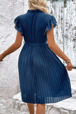 Tie Neck Belted Pleated Dress - Trendsi - Flyclothing LLC