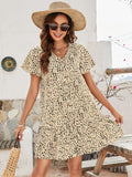 Animal Print Button Front Flutter Sleeve Dress - Trendsi