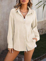 Button Up Dropped Shoulder Shirt - Trendsi - Flyclothing LLC