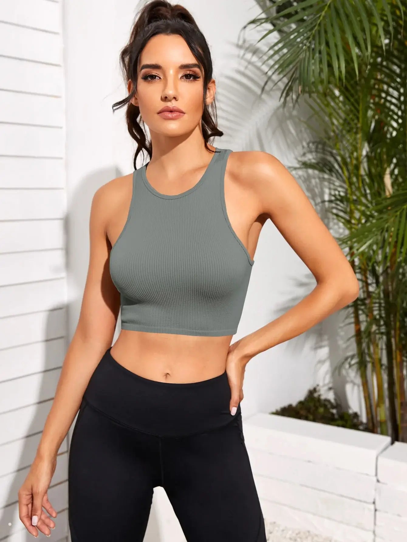 Cropped Round Neck Sports Tank Top - Trendsi - Flyclothing LLC