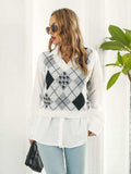 V-Neck Plaid Sweater Vest - Trendsi - Flyclothing LLC